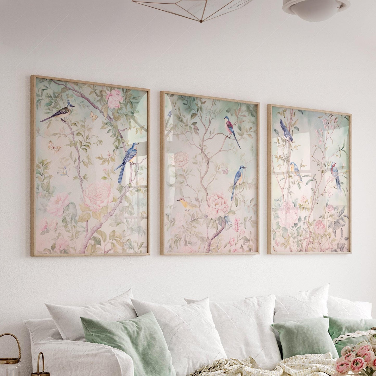 Chinoiserie Bird and Flower Art Prints Set of 3 – museum quality art print