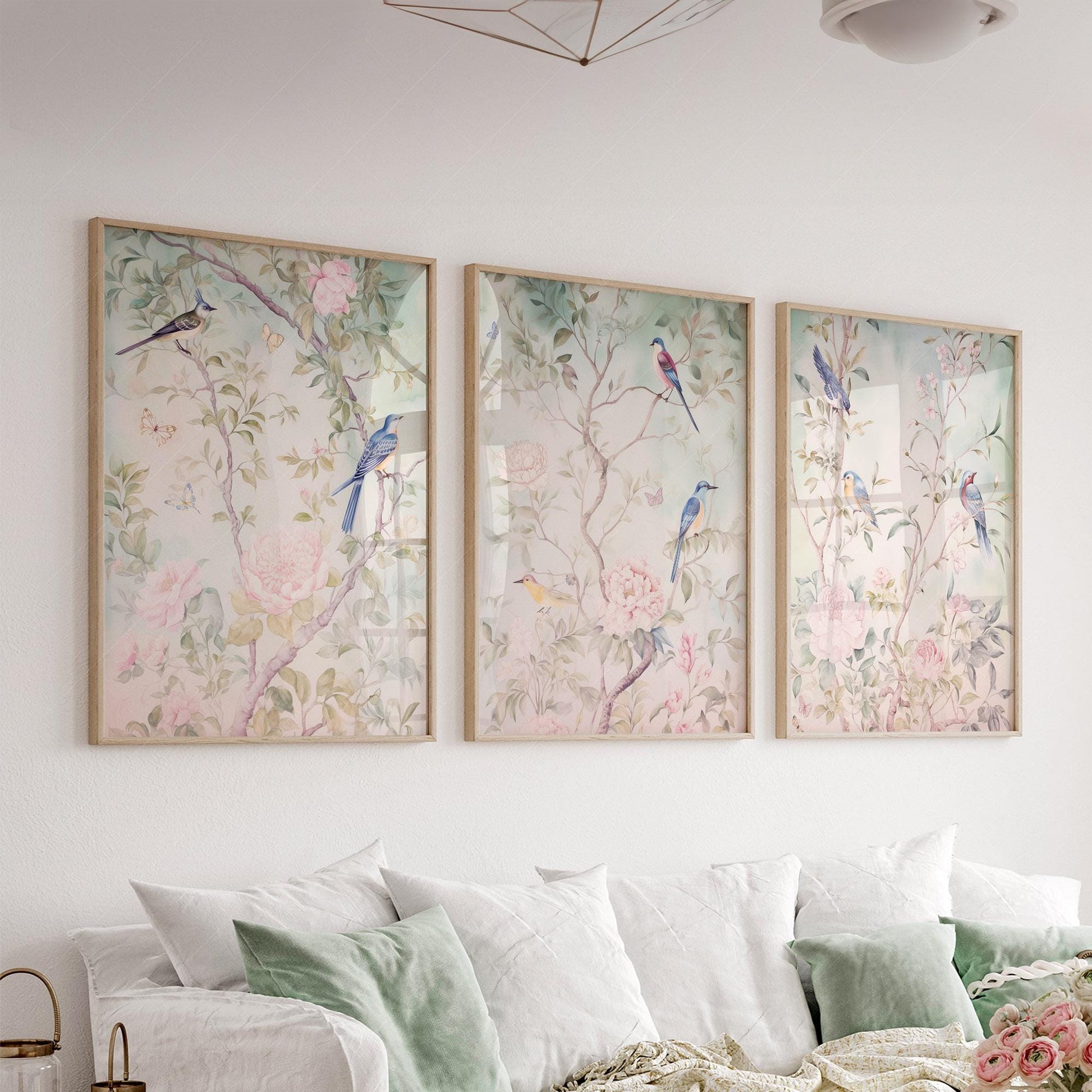 Chinoiserie Bird and Flower Art Prints Set of 3 – museum quality art print