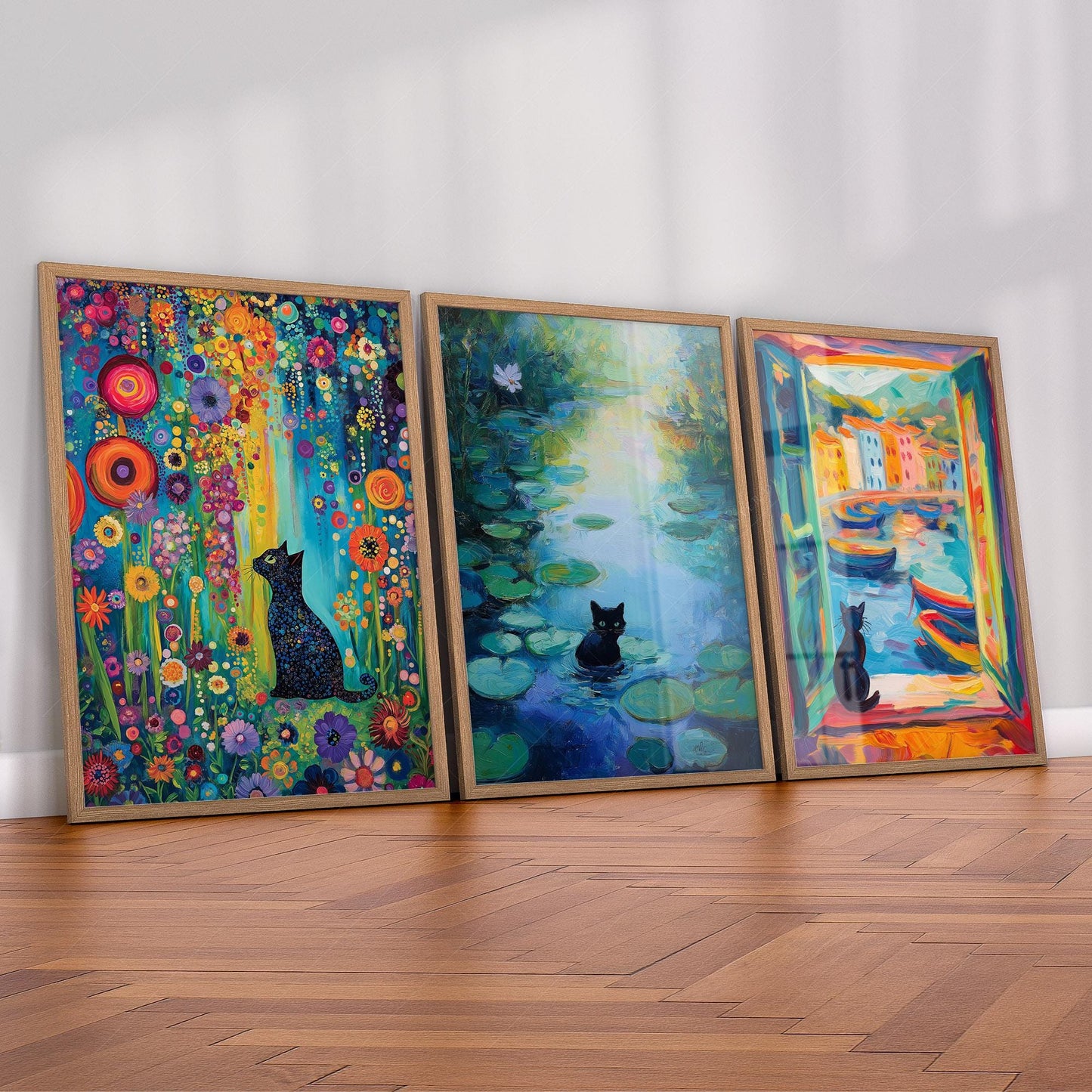 Black Cat Art Print Set of 3 – Famous Paintings – gallery wall art poster