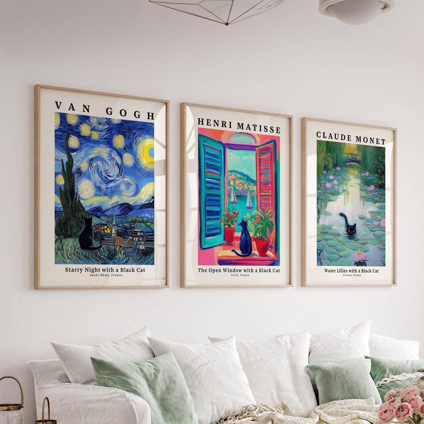 Black Cat Art Print Set – Van Gogh Matisse Monet – museum quality art print