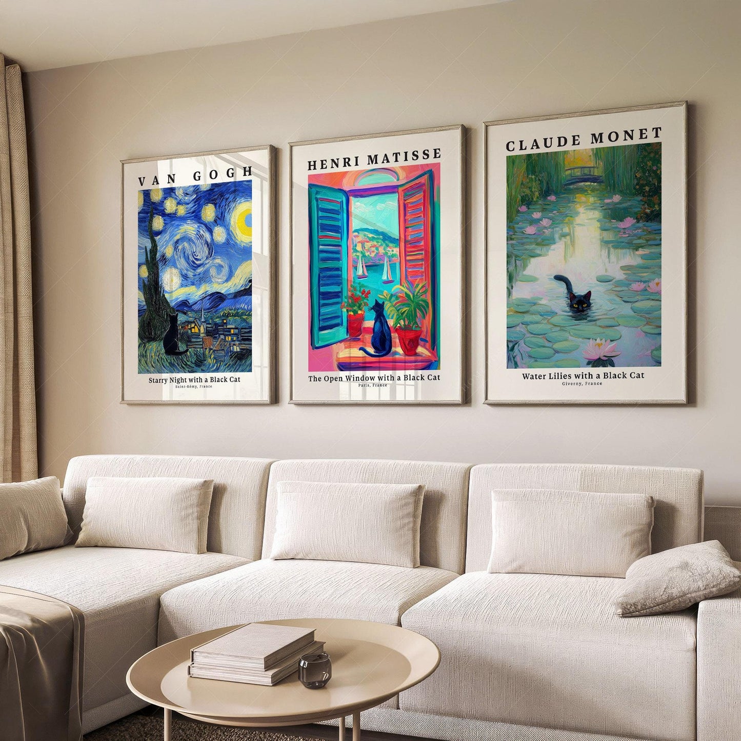 Black Cat Art Print Set – Van Gogh Matisse Monet – fine art print wall decor