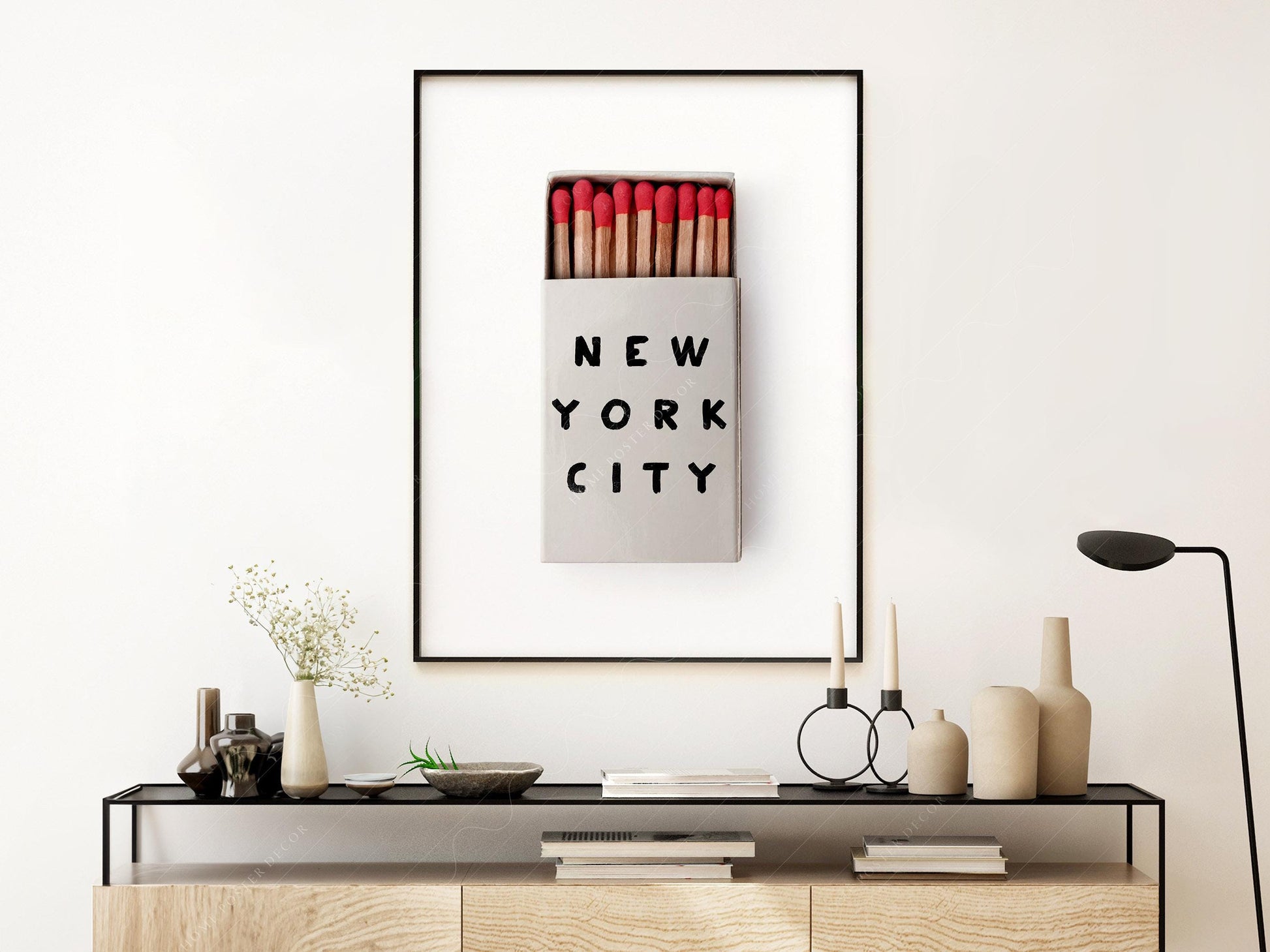 New York City Matchbox Print – Minimalist Retro Wall – vintage matchbook design detail
