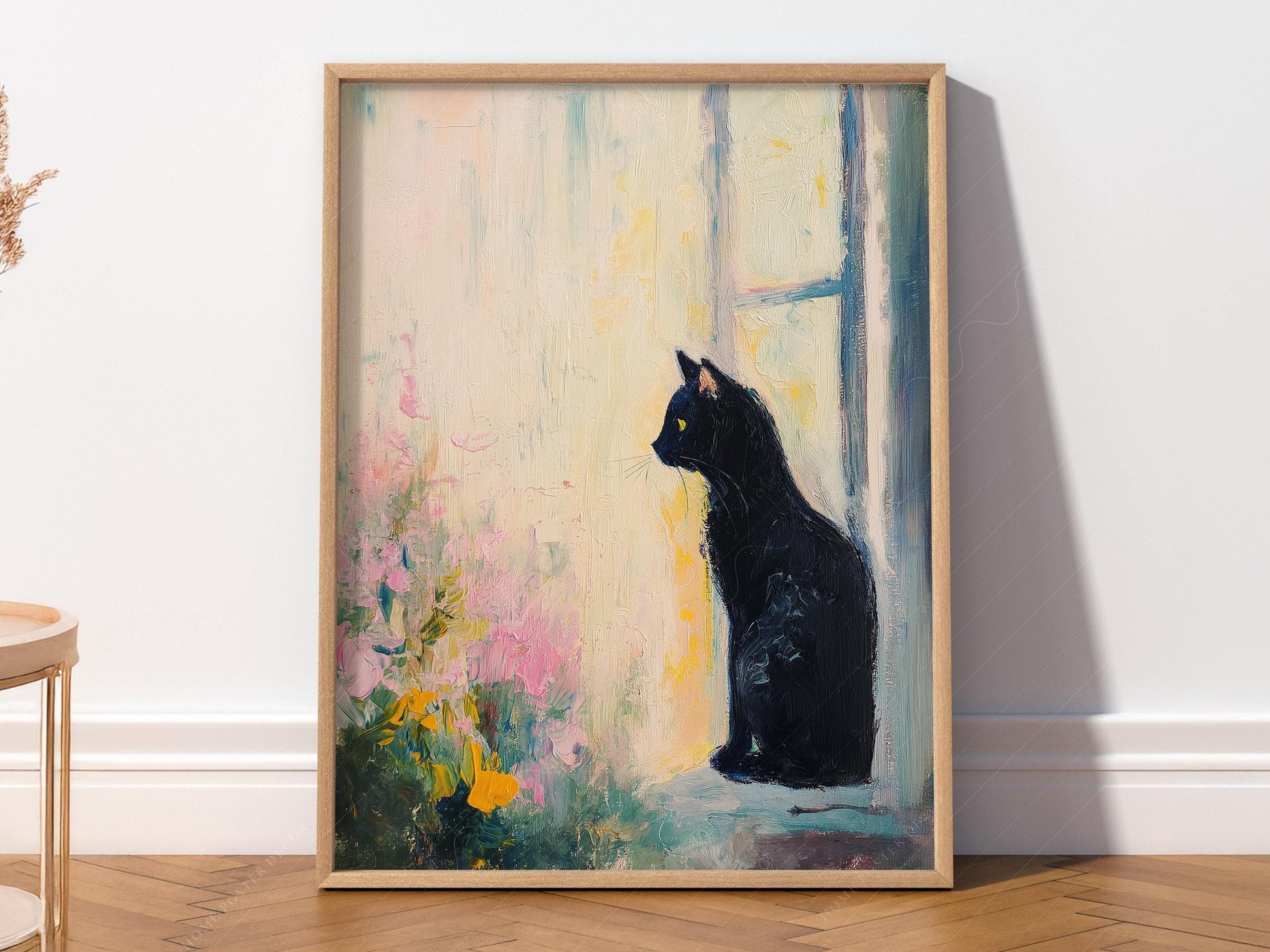Black Cat by Window Art Print – Impressionist Style – art poster for living room