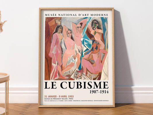 Pablo Picasso Les Demoiselles d'Avignon Cubism exhibition poster art print featuring five angular female figures.