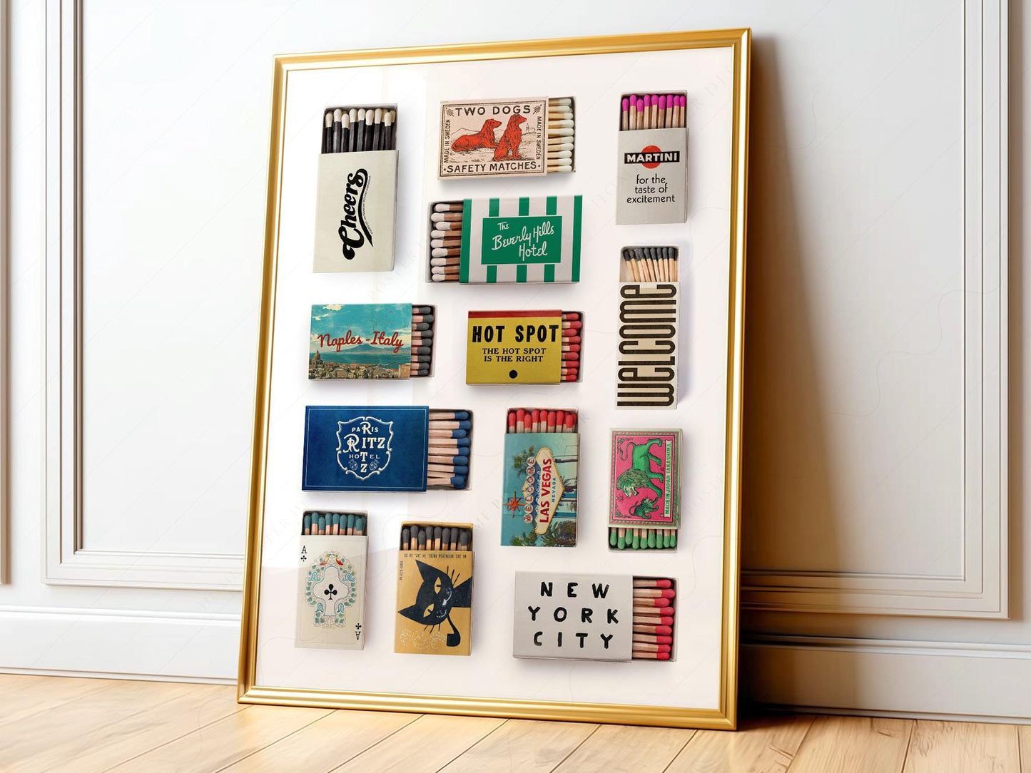 Vintage Matchbox Collection Print – Retro Travel Wall – vintage matchbox poster print