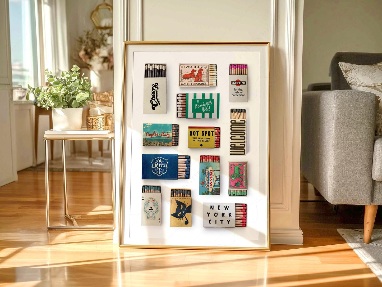 Vintage Matchbox Collection Print – Retro Travel Wall – nostalgic matchbox decor