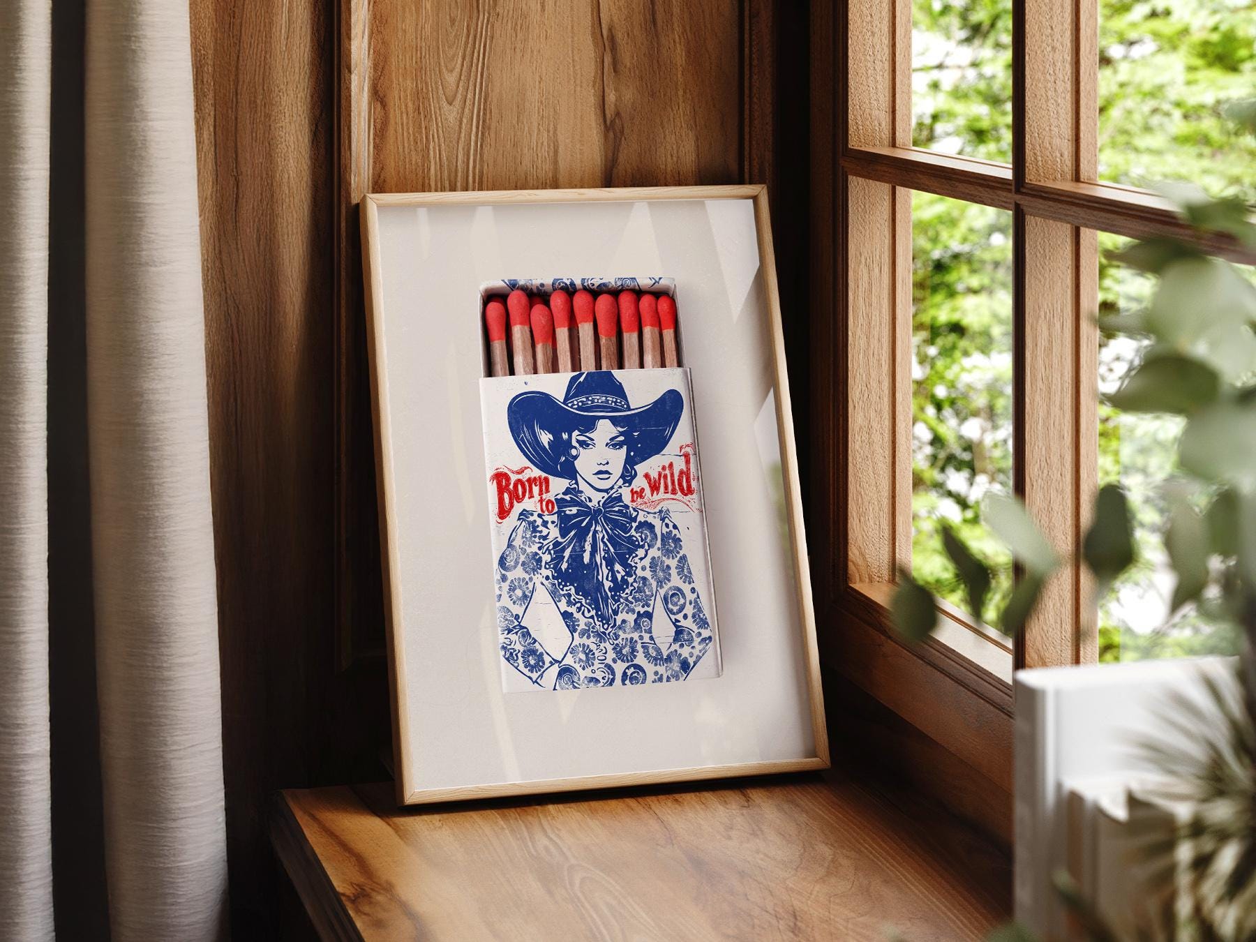 Born to Be Wild Cowgirl Matchbox Print – Vintage – vintage poster art print detail