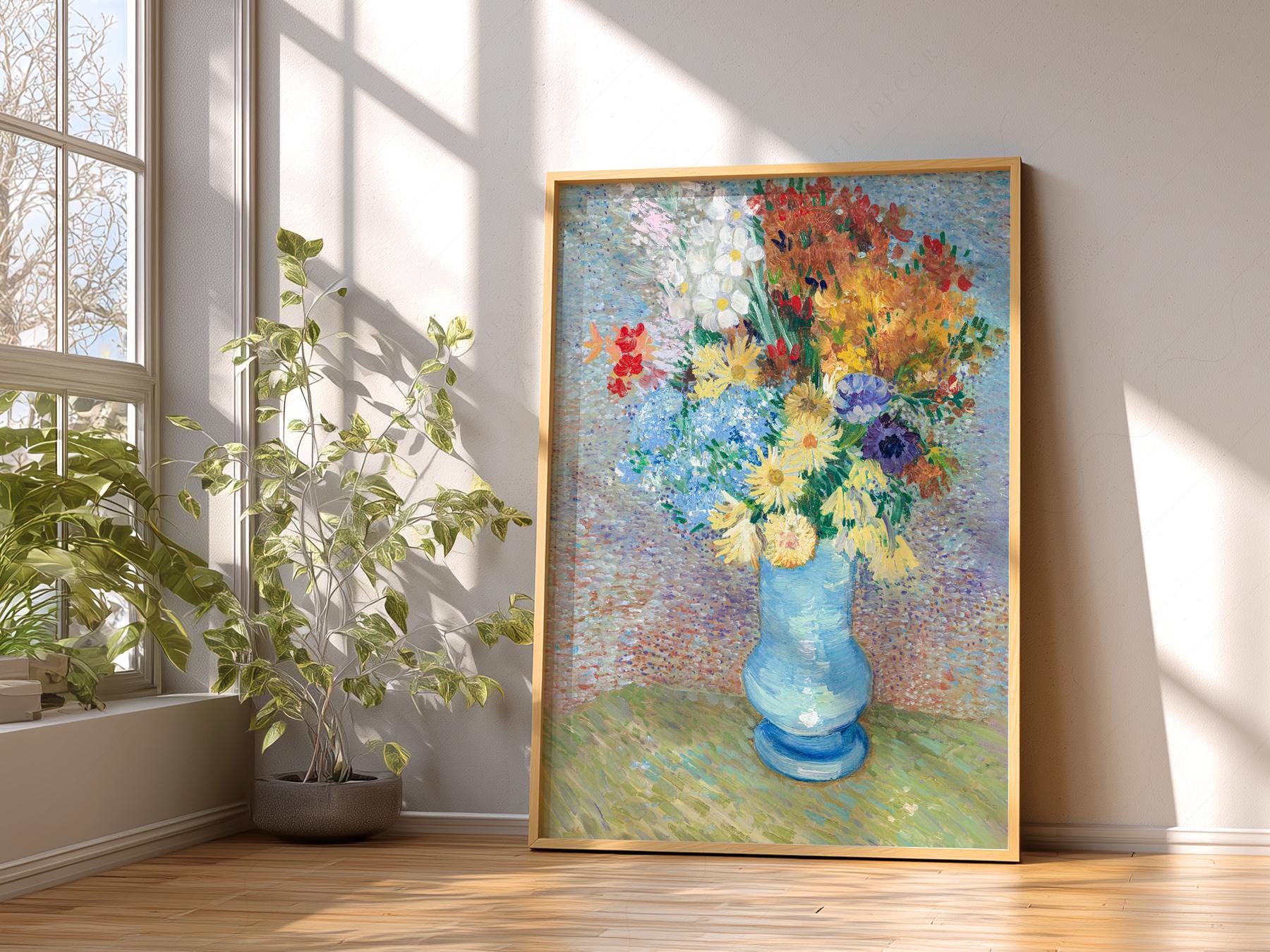 Van Gogh Flowers in a Blue Vase Art Print – Famous – fine art wall poster