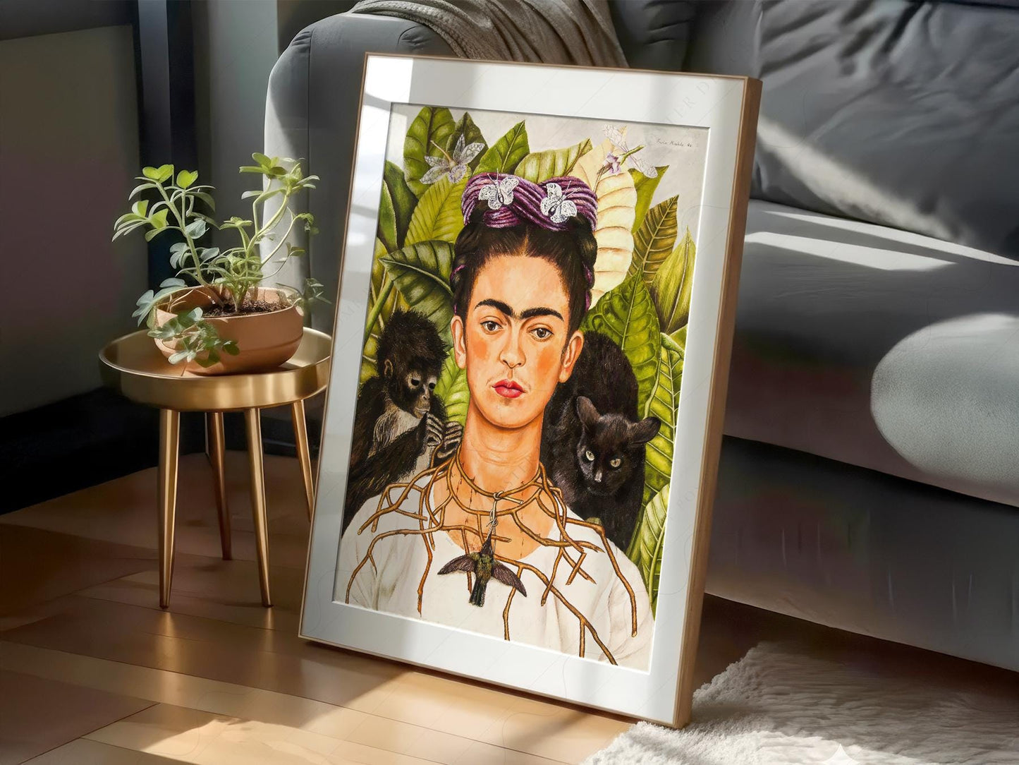 Frida Kahlo Self-Portrait with Thorn Necklace Print – art poster for living room