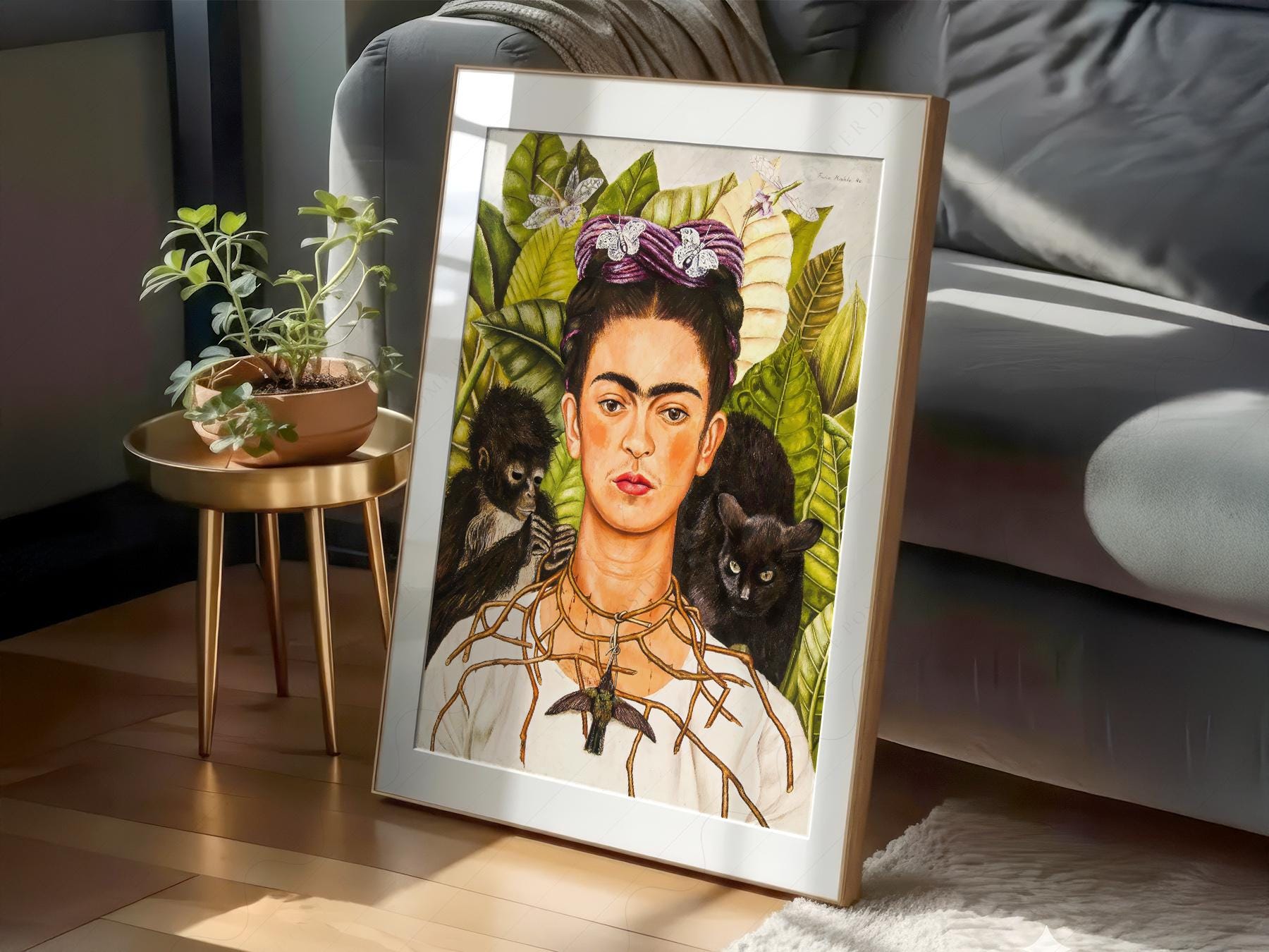Frida Kahlo Self-Portrait with Thorn Necklace Print – art poster for living room