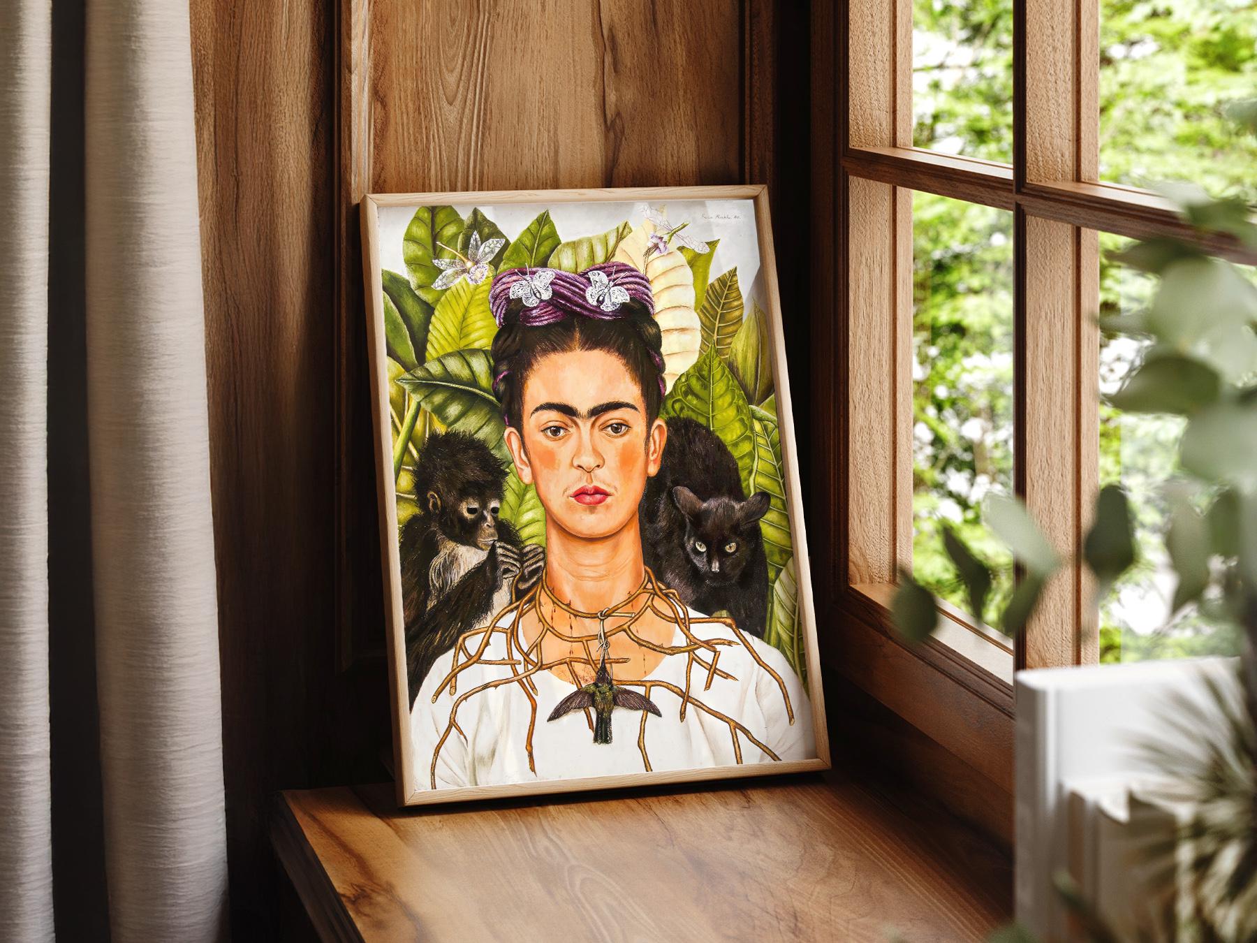 Frida Kahlo Self-Portrait with Thorn Necklace Print – classic art print reproduction