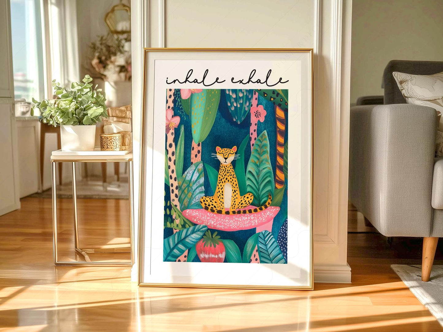 Inhale Exhale Cheetah Art Print – Maximalist Jungle – playful nursery poster print