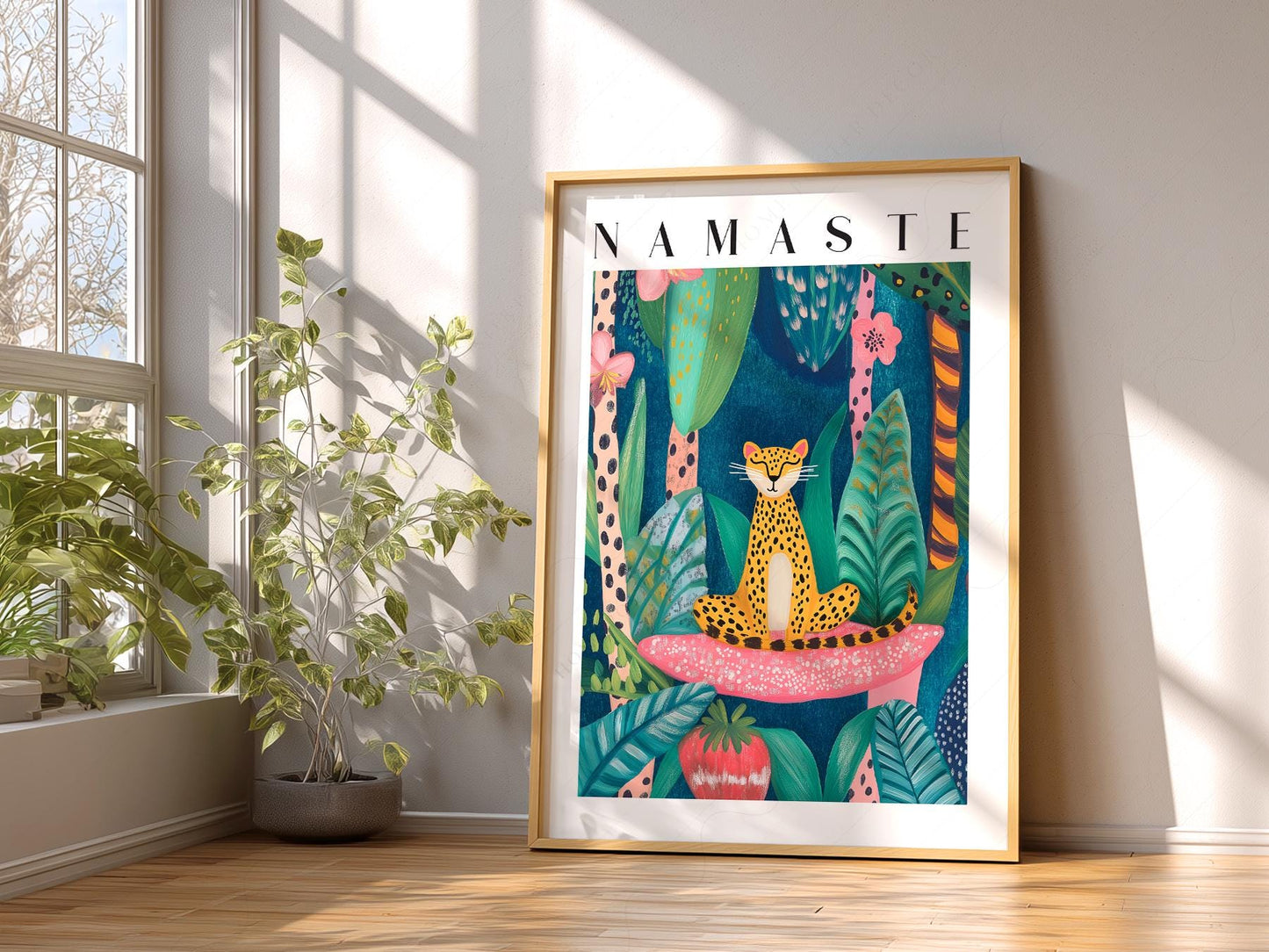 Namaste Leopard Print – Tropical Jungle Wall Art – exhibition poster wall art