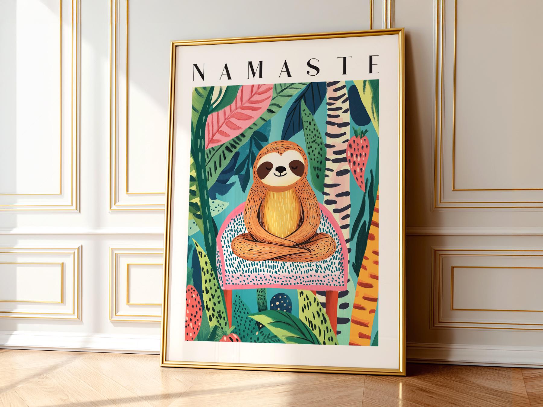 Namaste Sloth Art Print – Tropical Jungle Wall Art – exhibition poster wall art