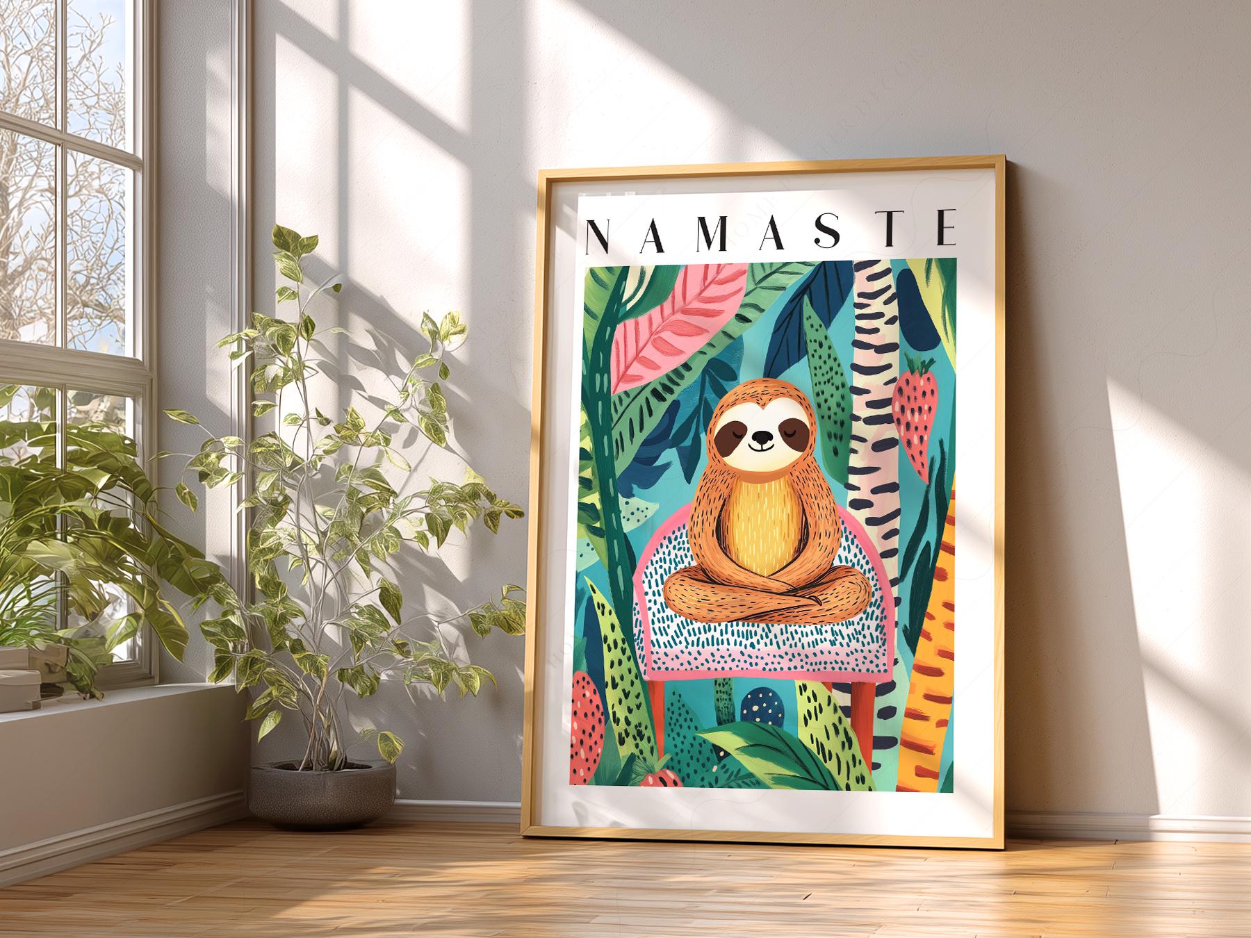 Namaste Sloth Art Print – Tropical Jungle Wall Art – high quality art print