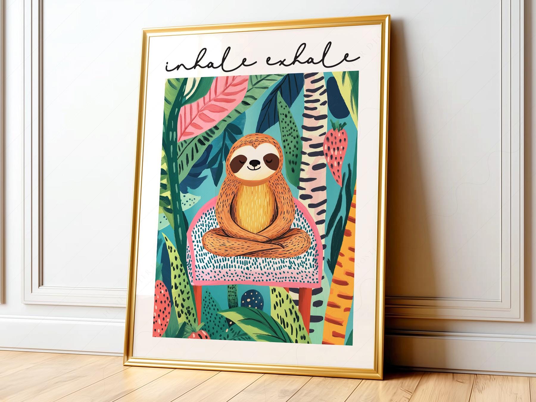 Inhale Exhale Sloth Art Print – Tropical Jungle Poster – fine art print wall decor