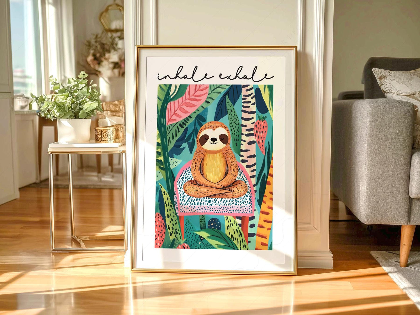 Inhale Exhale Sloth Art Print – Tropical Jungle Poster – gallery wall art poster