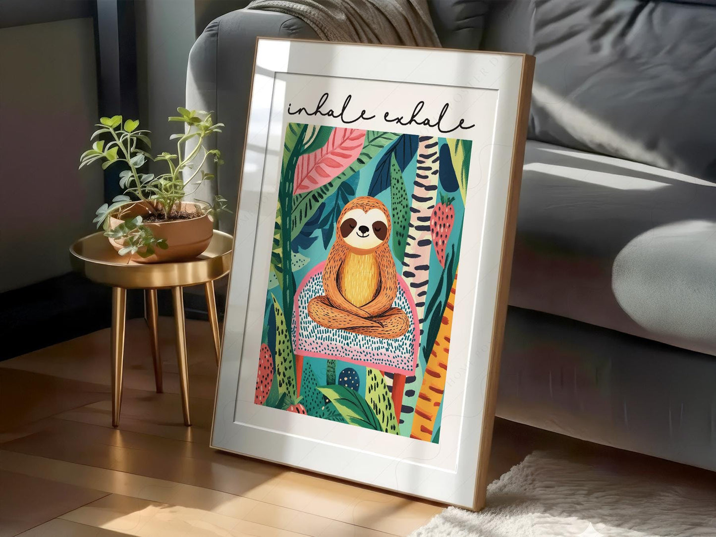 Inhale Exhale Sloth Art Print – Tropical Jungle Poster – archival paper art print