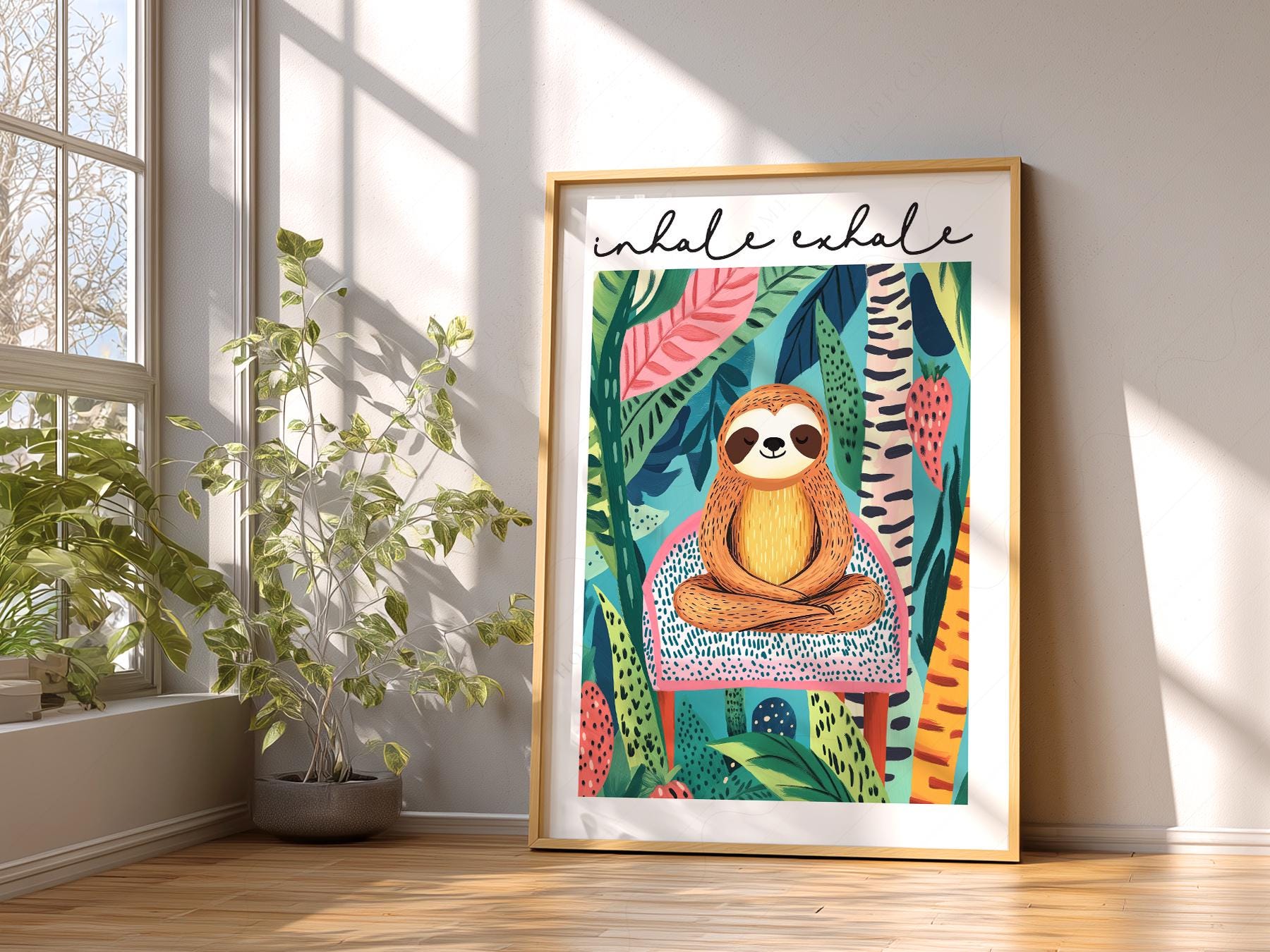 Inhale Exhale Sloth Art Print – Tropical Jungle Poster – art poster for living room