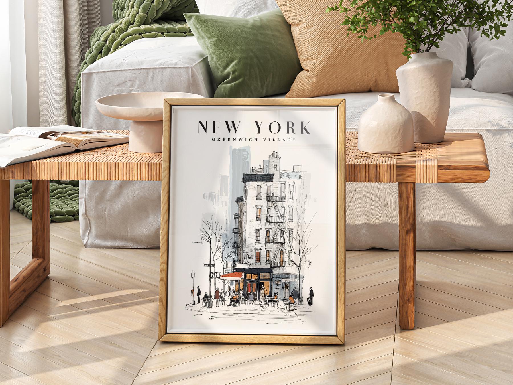 Greenwich Village New York Print – NYC Sketch Art – exhibition poster wall art