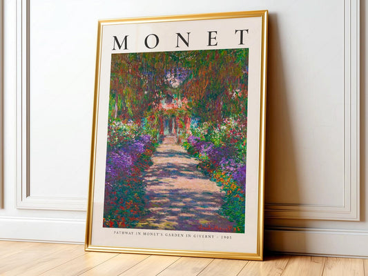 Claude Monet Pathway in Monet's Garden in Giverny art print featuring a colorful flower-lined garden path.