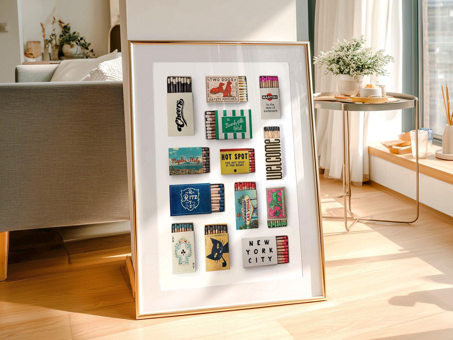 Vintage Matchbox Collection Print – Retro Travel Wall – vintage matchbook design detail