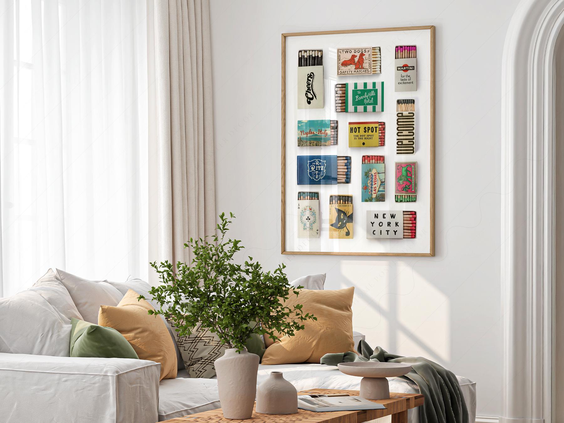 Vintage Matchbox Collection Print – Retro Travel Wall – retro wall decor print