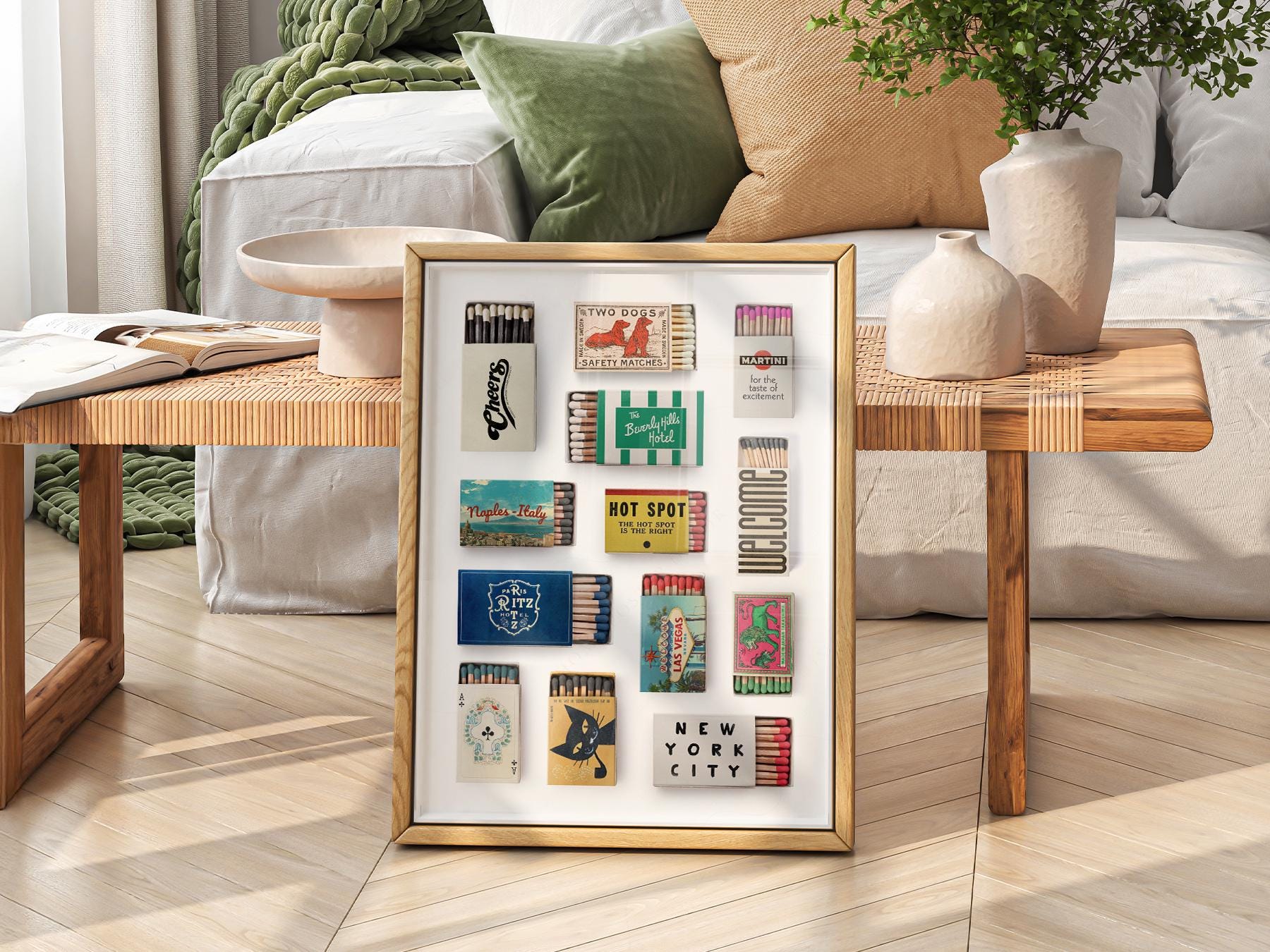 Vintage Matchbox Collection Print – Retro Travel Wall – collectible matchbox print