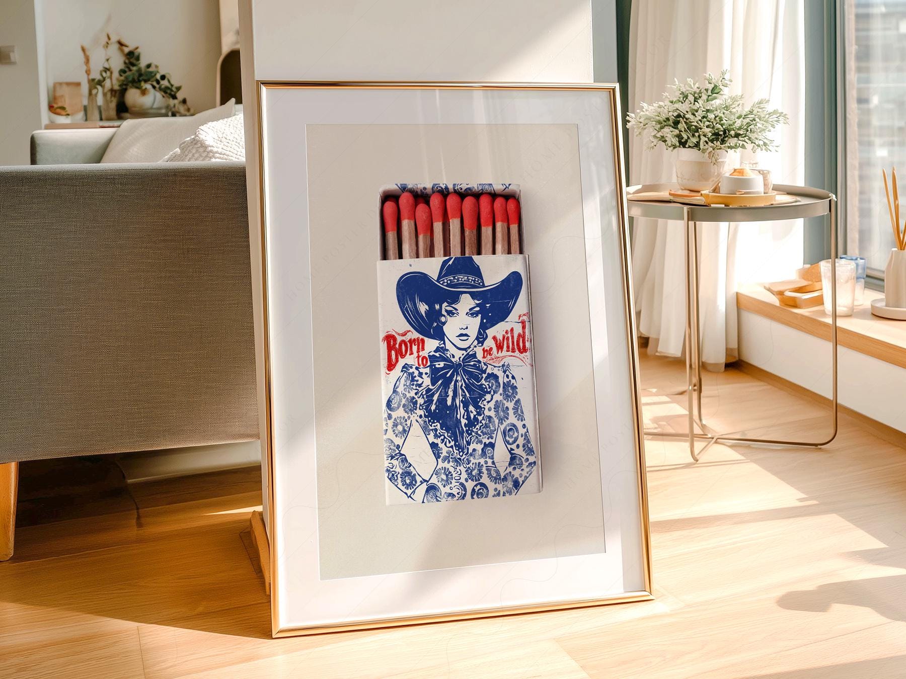 Born to Be Wild Cowgirl Matchbox Print – Vintage – retro matchbox art wall poster