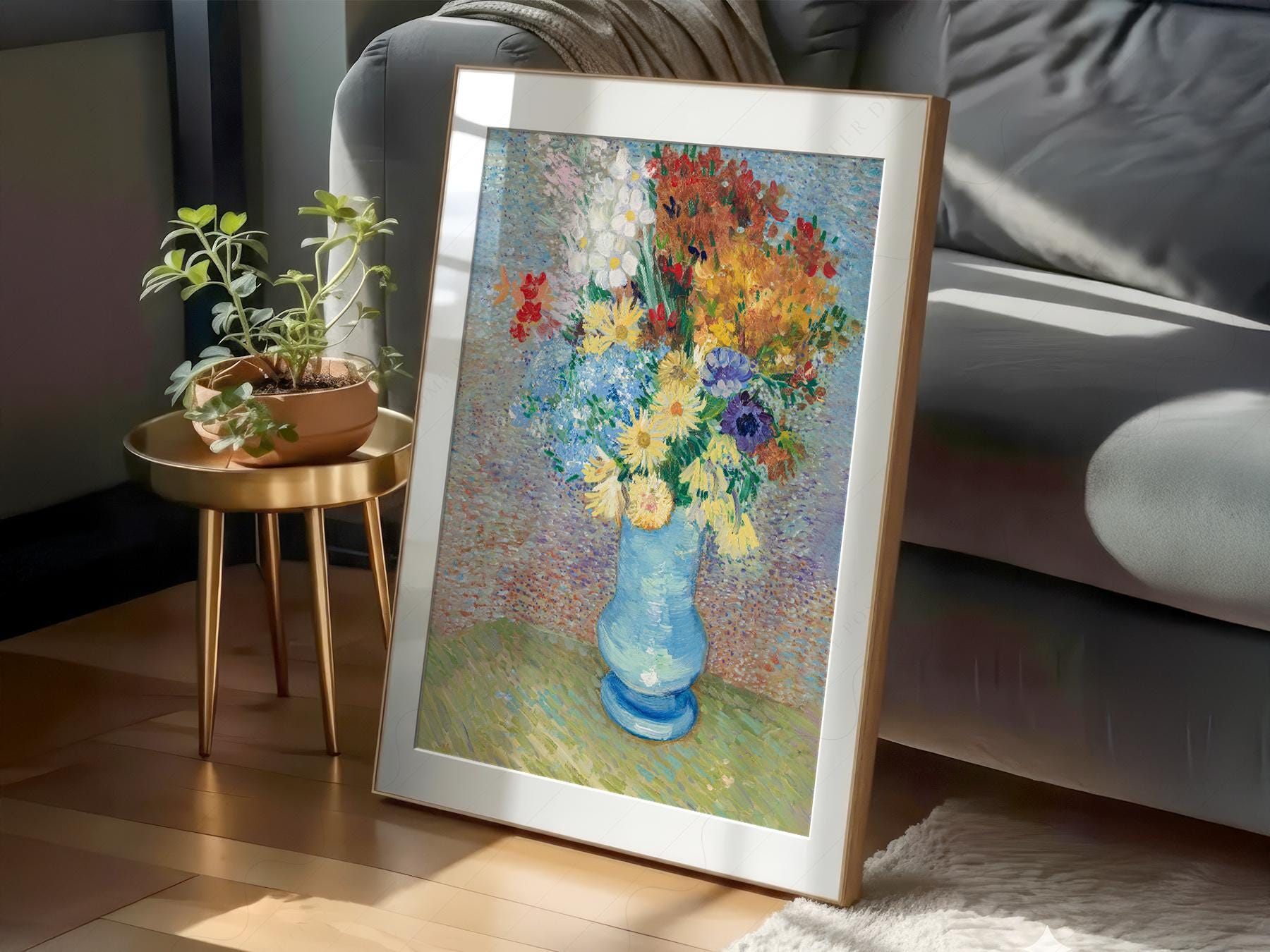 Van Gogh Flowers in a Blue Vase Art Print – Famous – art poster for living room