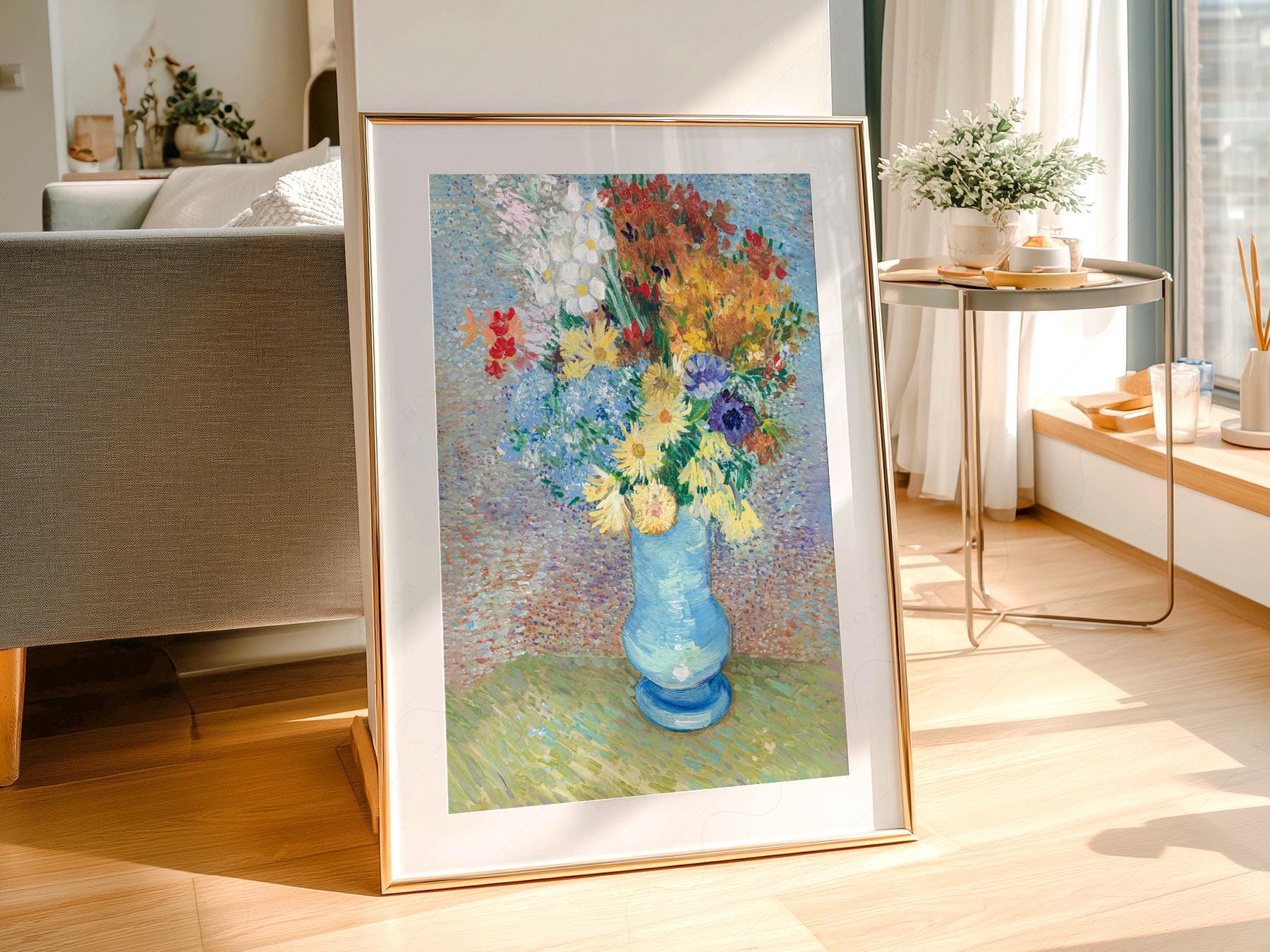 Van Gogh Flowers in a Blue Vase Art Print – Famous – classic art print reproduction