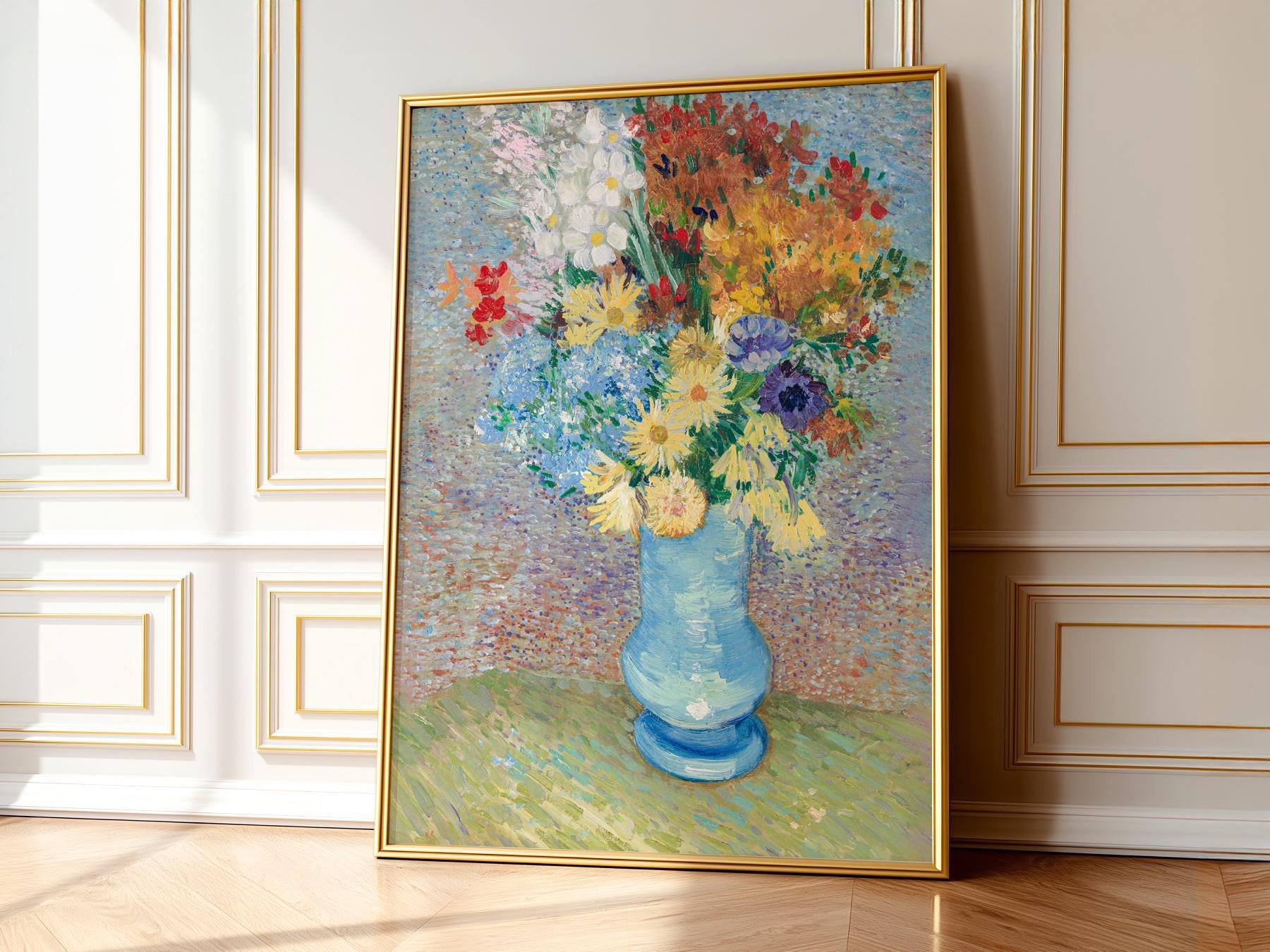 Van Gogh Flowers in a Blue Vase Art Print – Famous – gallery wall art poster
