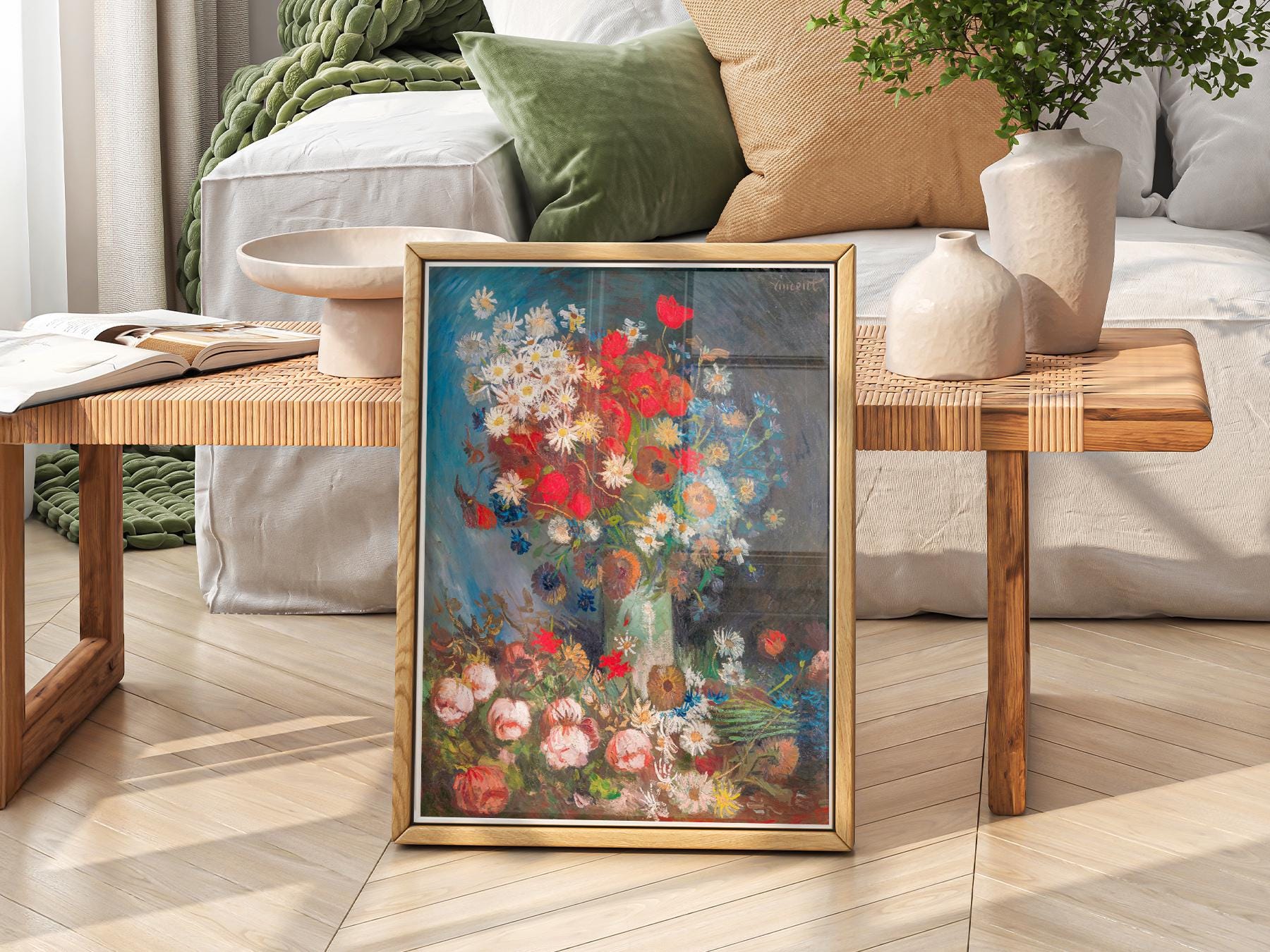 Van Gogh Vase with Poppies and Daisies Art Print – fine art wall poster