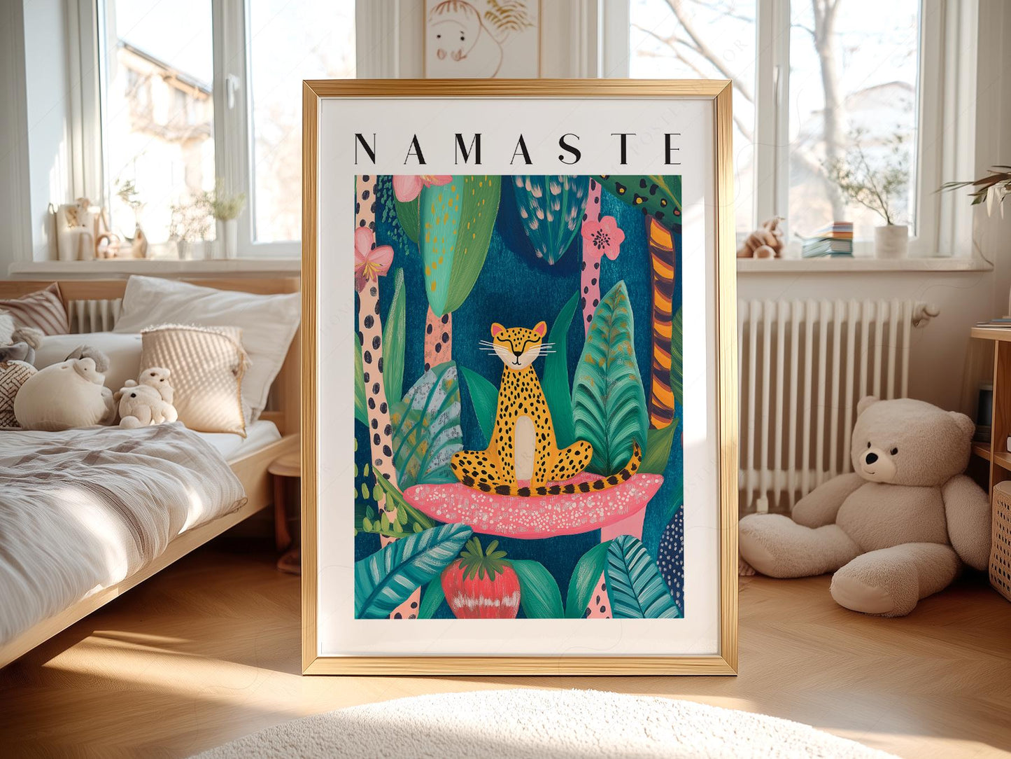 Namaste Leopard Print – Tropical Jungle Wall Art – museum quality art print
