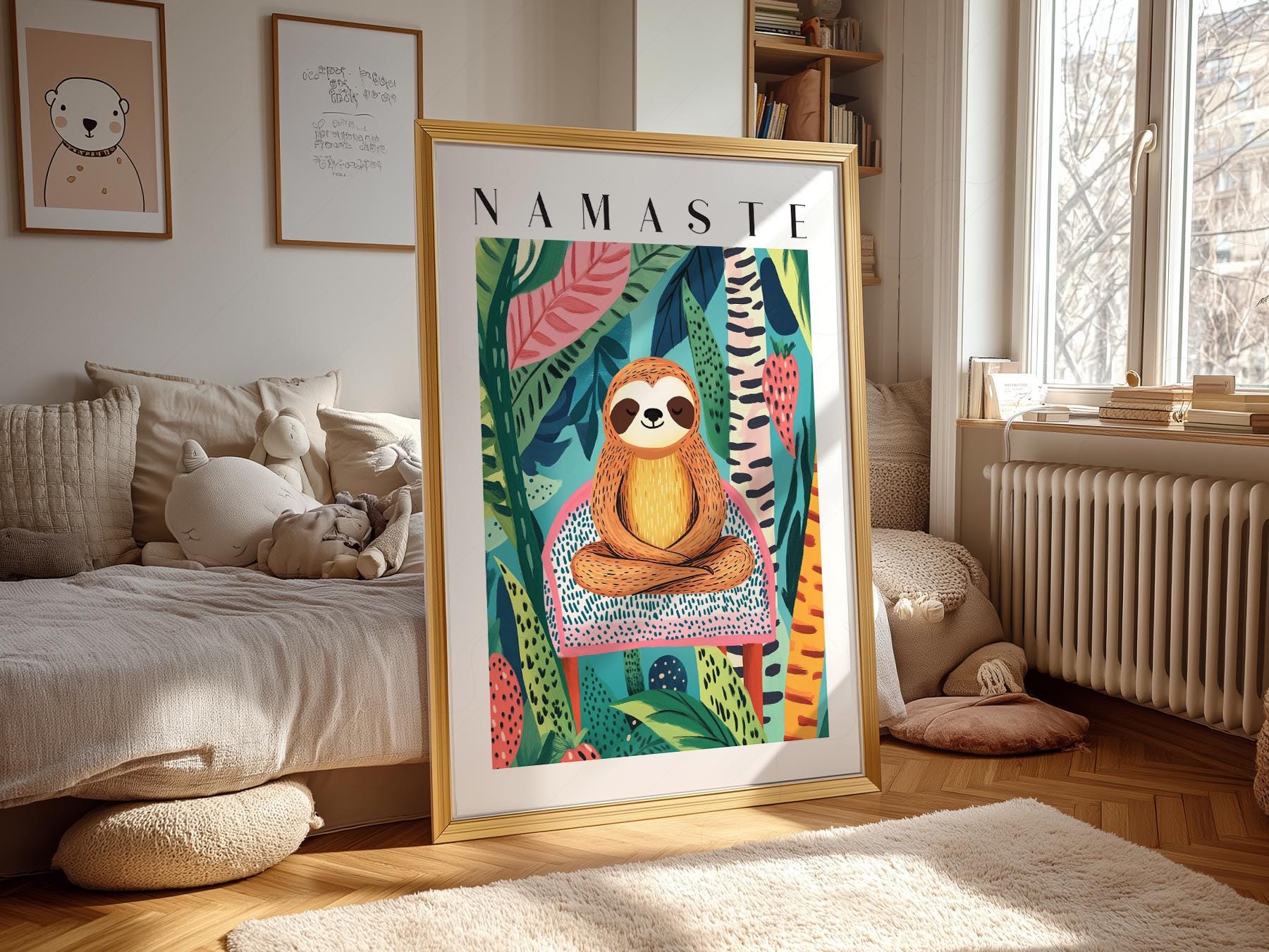 Namaste Sloth Art Print – Tropical Jungle Wall Art – gallery wall art poster