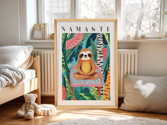 Namaste Sloth Art Print – Tropical Jungle Wall Art – fine art wall poster
