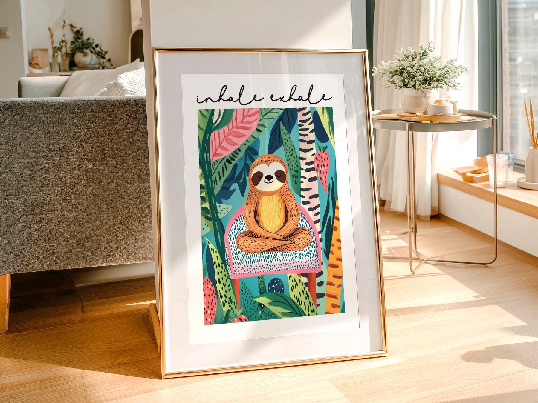 Inhale Exhale Sloth Art Print – Tropical Jungle Poster – high quality art print