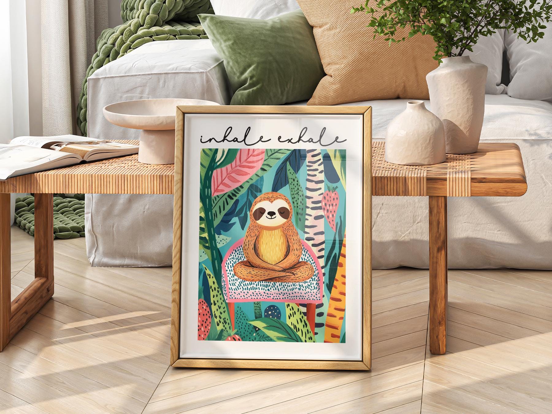 Inhale Exhale Sloth Art Print – Tropical Jungle Poster – exhibition poster wall art