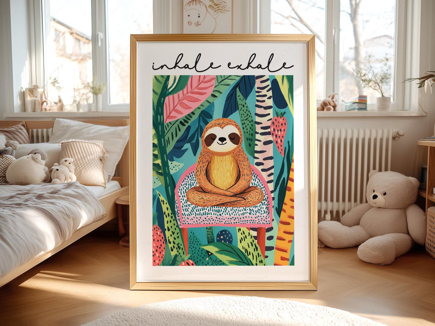 Inhale Exhale Sloth Art Print – Tropical Jungle Poster – fine art wall poster