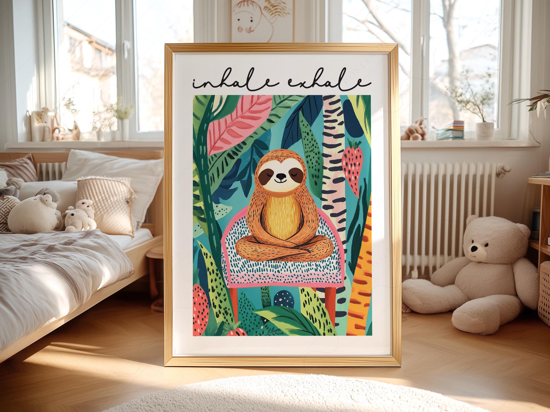 Inhale Exhale Sloth Art Print – Tropical Jungle Poster – fine art wall poster