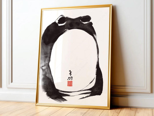 Matsumoto Hoji frog art print featuring a black ink Japanese ukiyo-e style amphibian wall art