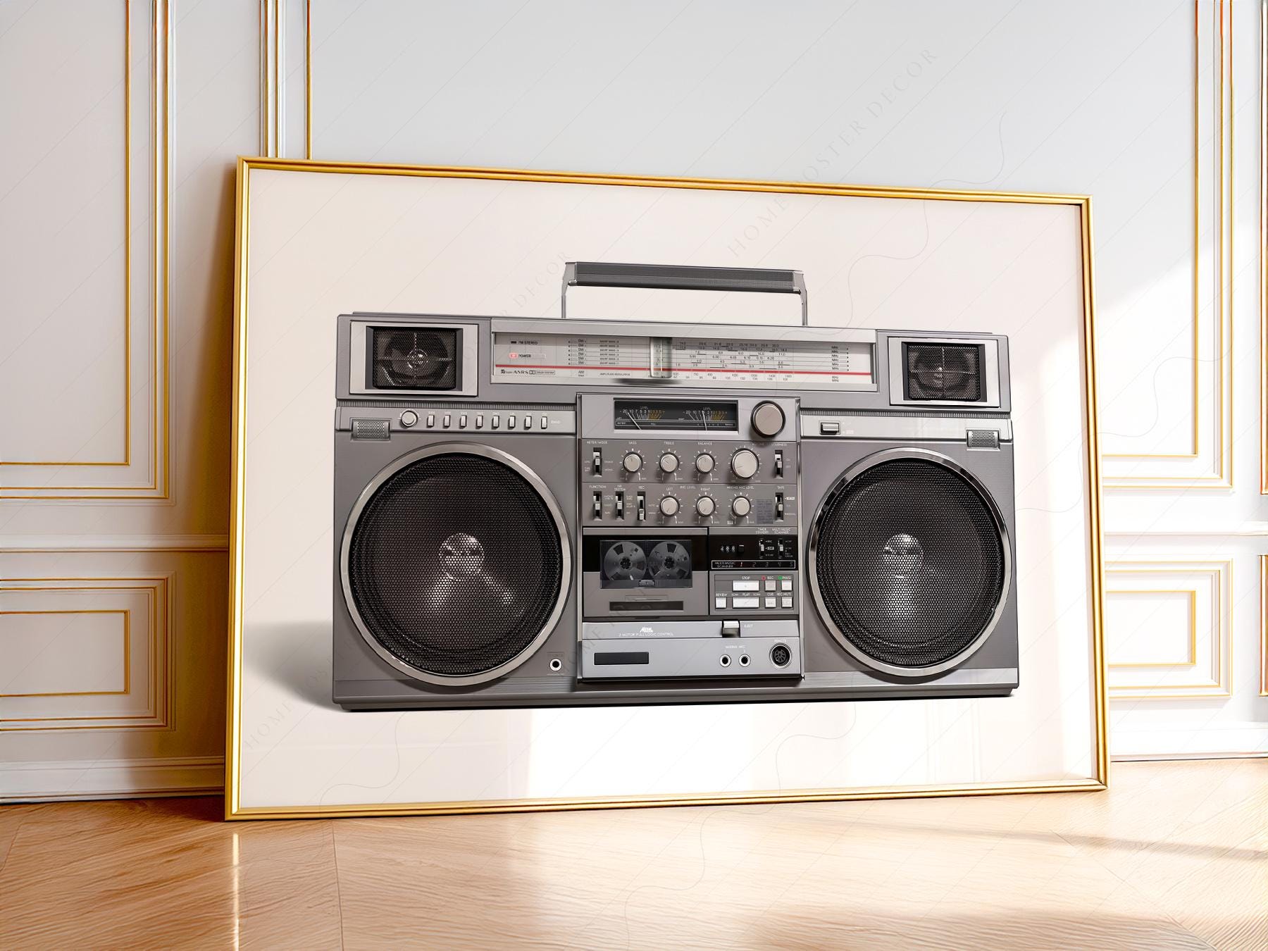 RC M90 boombox art print featuring a classic 80s ghetto blaster in retro hip hop wall art style.