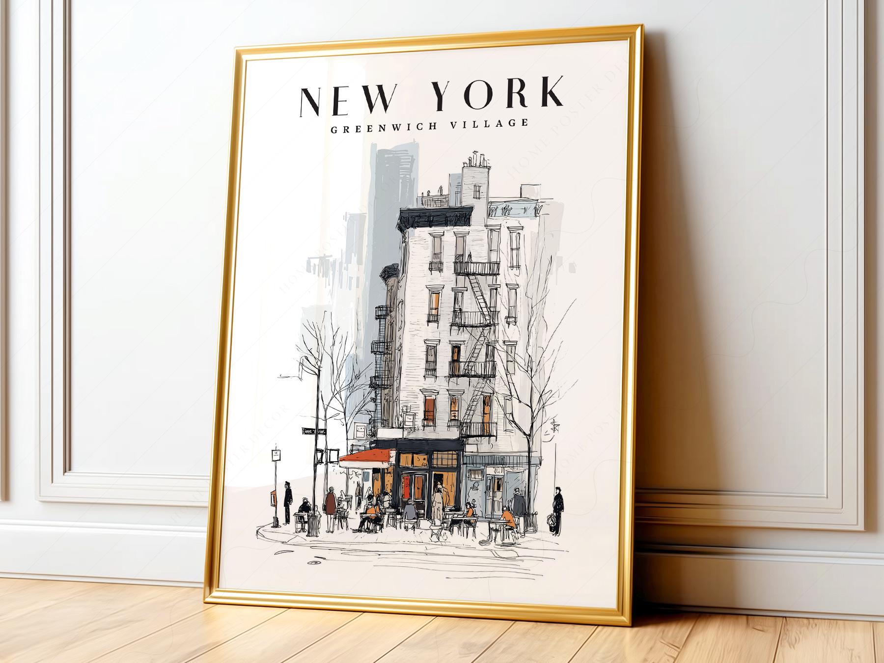 Greenwich Village New York Print – NYC Sketch Art – fine art print wall decor