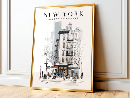 Greenwich Village New York Print – NYC Sketch Art – fine art print wall decor