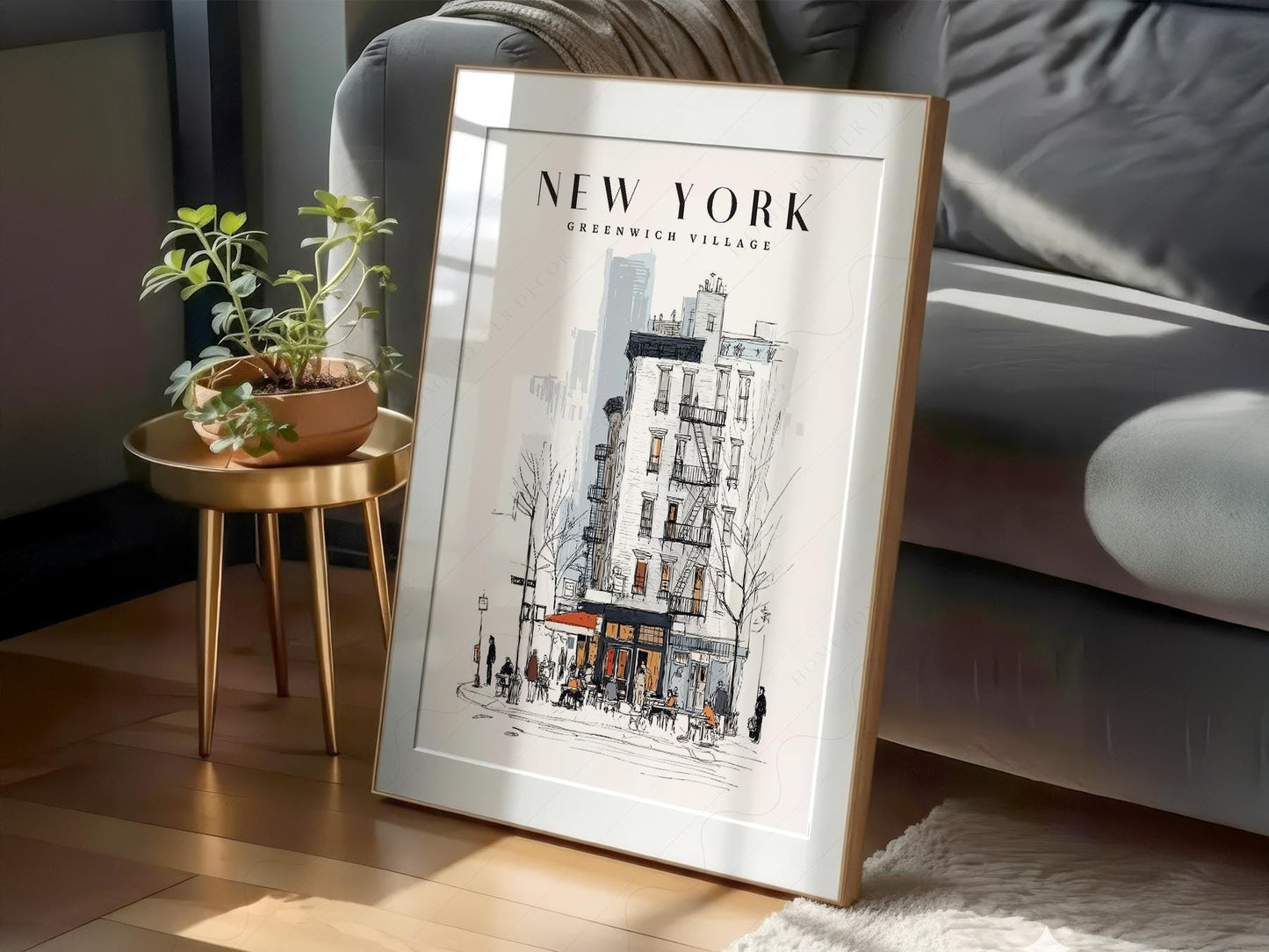 Greenwich Village New York Print – NYC Sketch Art – fine art wall poster