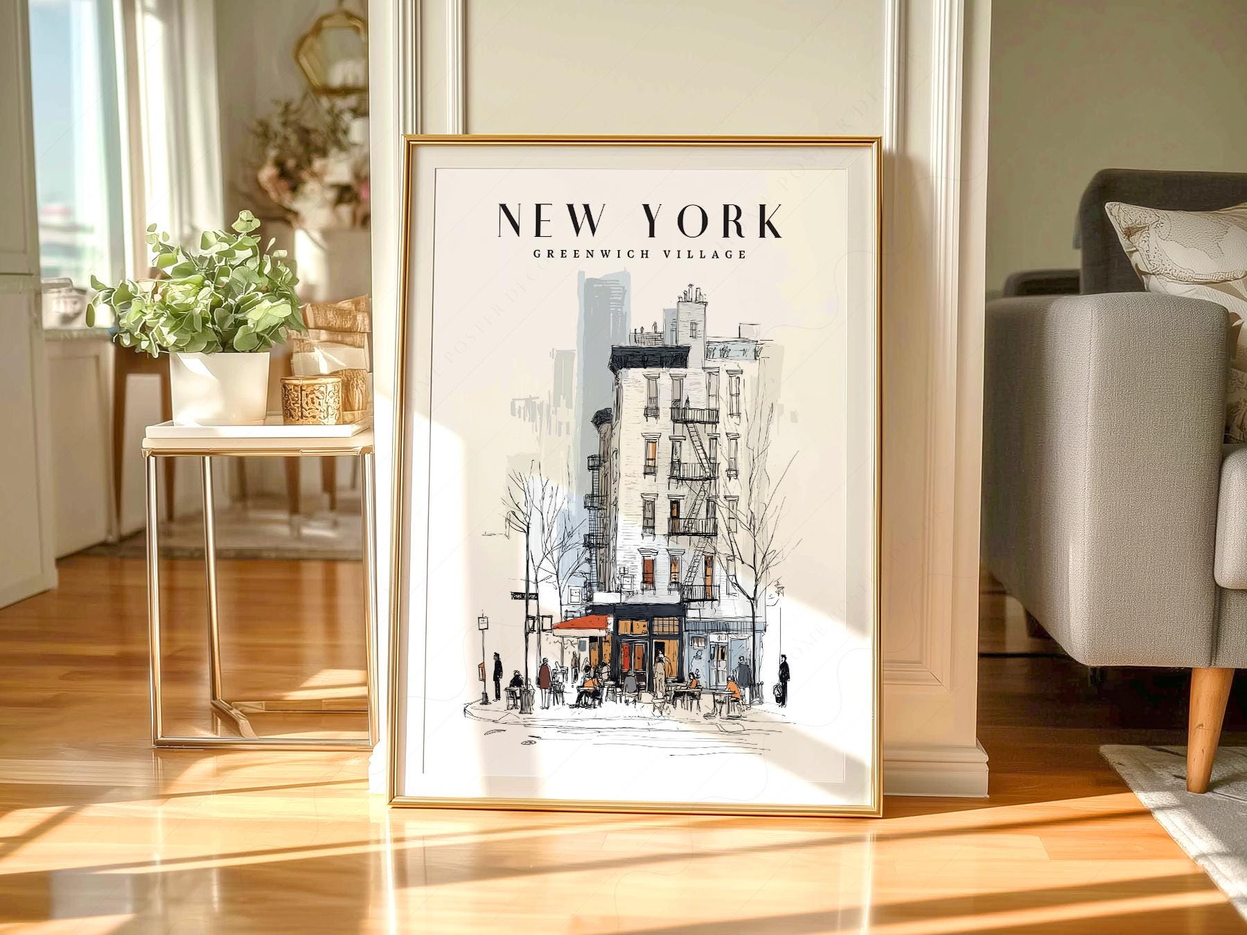 Greenwich Village New York Print – NYC Sketch Art – archival paper art print