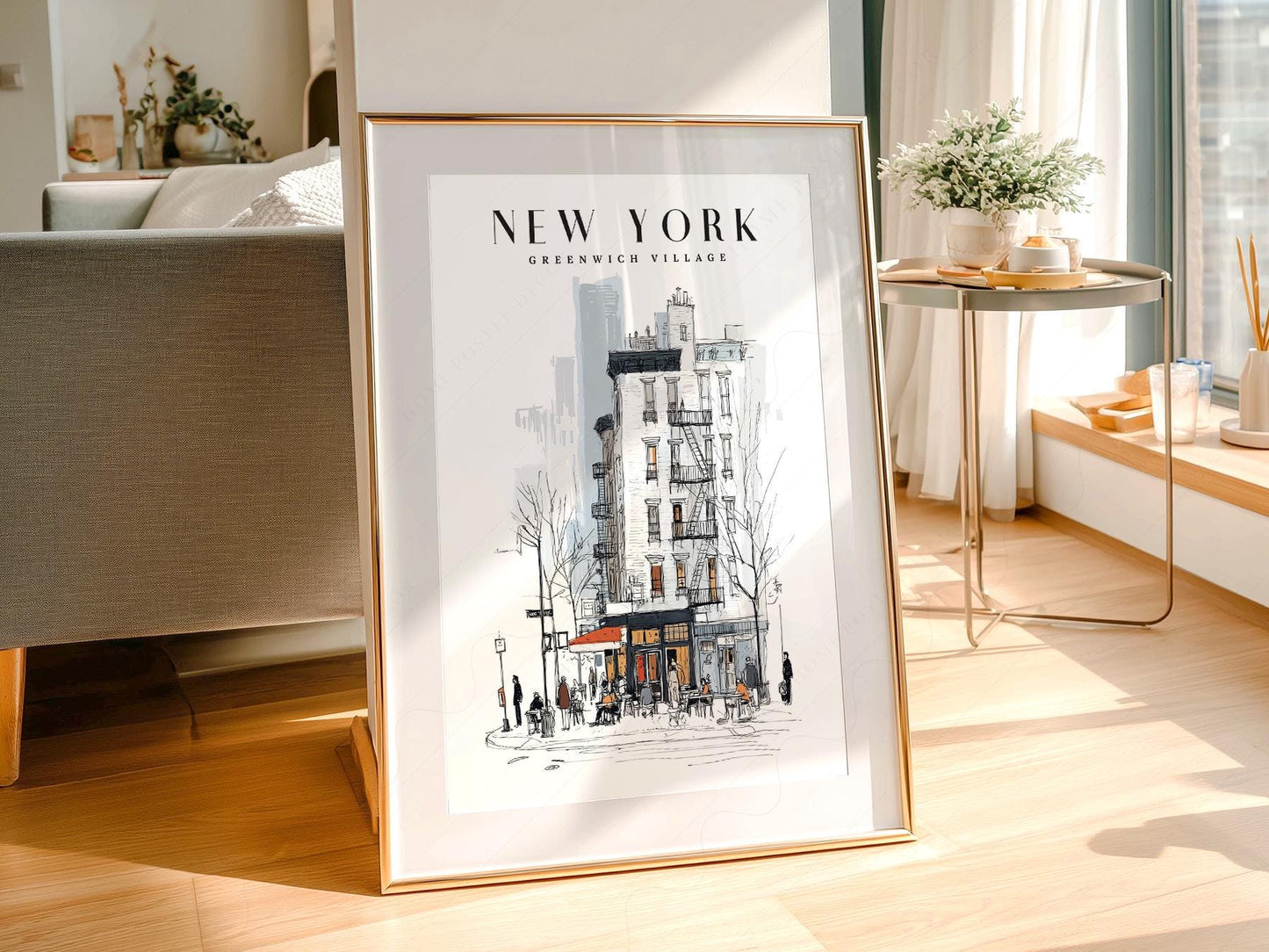 Greenwich Village New York Print – NYC Sketch Art – art poster for living room
