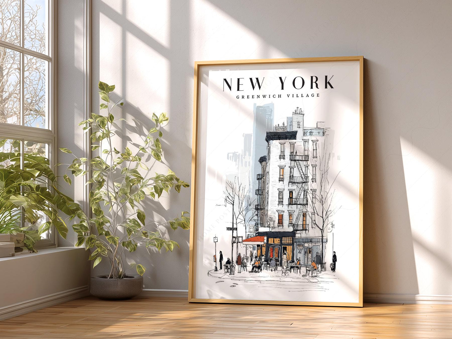Greenwich Village New York Print – NYC Sketch Art – high quality art print