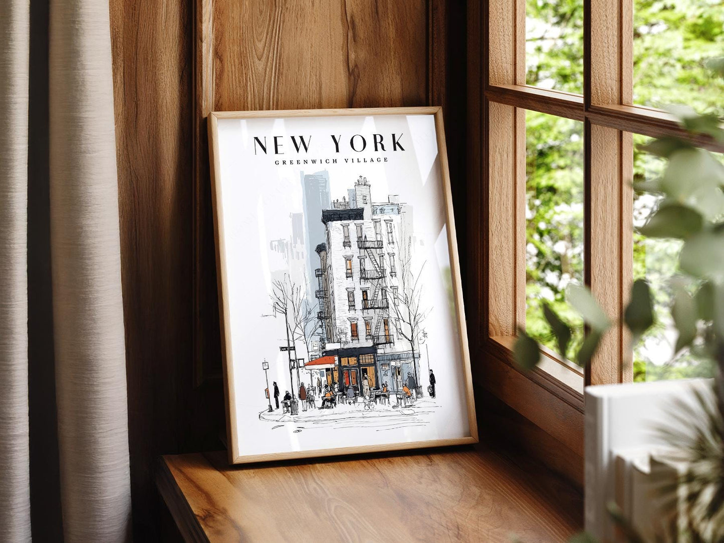 Greenwich Village New York Print – NYC Sketch Art – classic art print reproduction