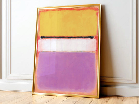 Mark Rothko White Center abstract art print featuring yellow, white, and lavender color field bands as wall art.